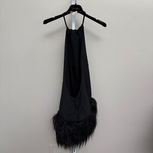Zara Black Backless Dress with Faux Fur Hem